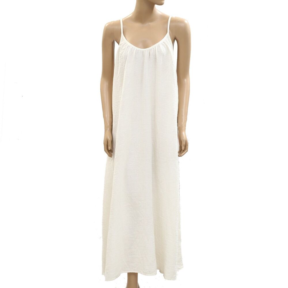 The Great Ivory Slip Maxi Dress Sleeveless Flowy Swingy Cotton L-3 NEW 284059